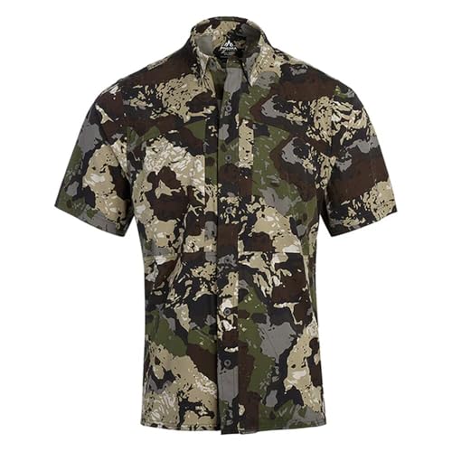 Pnuma Outdoors Shooter Shirt Short Sleeve, Caza Camo, Stretch Polyester, Zippered Pockets, Odor Control (SS-SS-CZ)