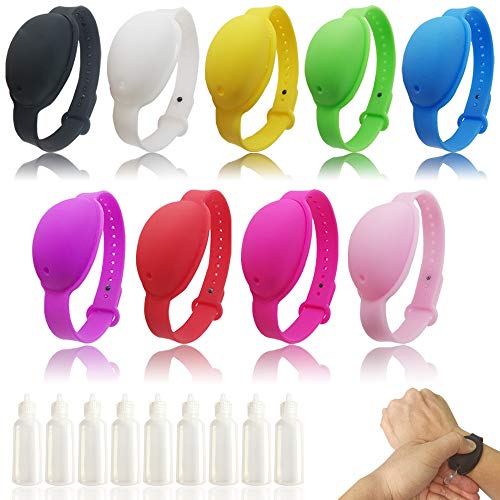 9Pcs Portable Bracelet Wristband Hand Dispenser with 9Pcs Squeeze Bottles for Adult or Kids