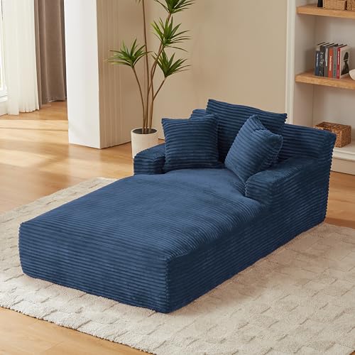 KEIKI 78.7" Oversized Indoor Chaise Lounge, Plush Corduroy Boneless Sofa Bed with 3 Pillows, Deep Seat Cloud Couch No Assembly for Bedroom Relaxation