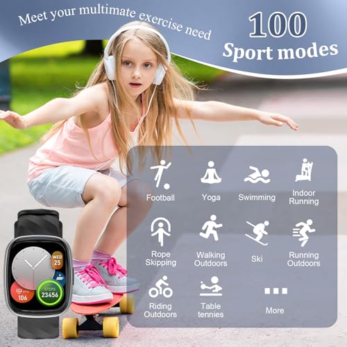 AXYWINBO Kids Smart Watch, IP68 Waterproof Fitness Tracker with 100 Exercise Modes, Heart Rate & Sleep Monitor, Sedentary Reminder, Black4