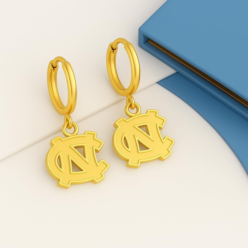 Stone Armory Earrings for University of North Carolina Jewelry Gifts for Women, Graduation – Stainless Steel Skin-Friendly North Carolina Tar Heels Earrings 18K Gold Finish UNC Hoops