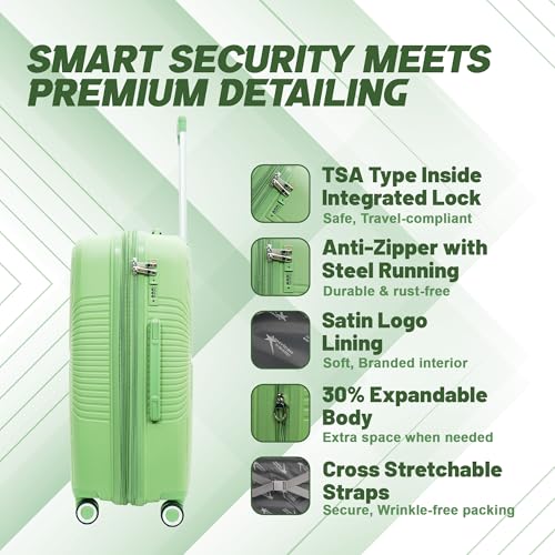 Image of AMERICAN TRAVELLER Tourispro Trolley Bag for Travel Single Small |Suitcase for Travel |Leightweight Large Luggage Traveling Bag| Polypropylene(Pp) Bags with Expandable 8 Wheels (20, Pastel Green)