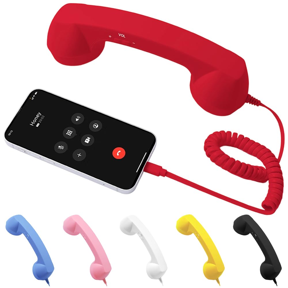 2027 Upgraded Retro Phone Handset, Clear, Sound (Red)