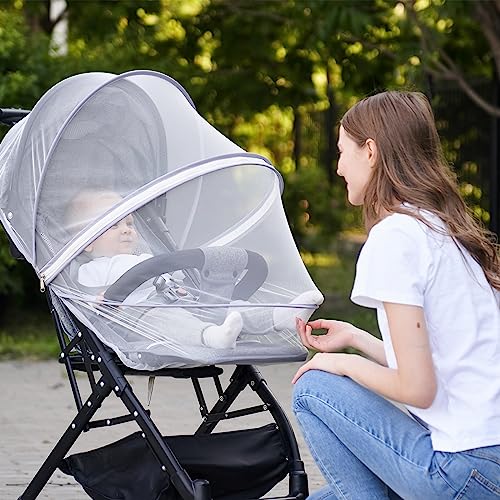 Mosquito Net for Stroller,Encrypted Stroller Mosquito Net Full Cover with Double Zipper,Breathable & Foldable Netting for Baby Cover(White)