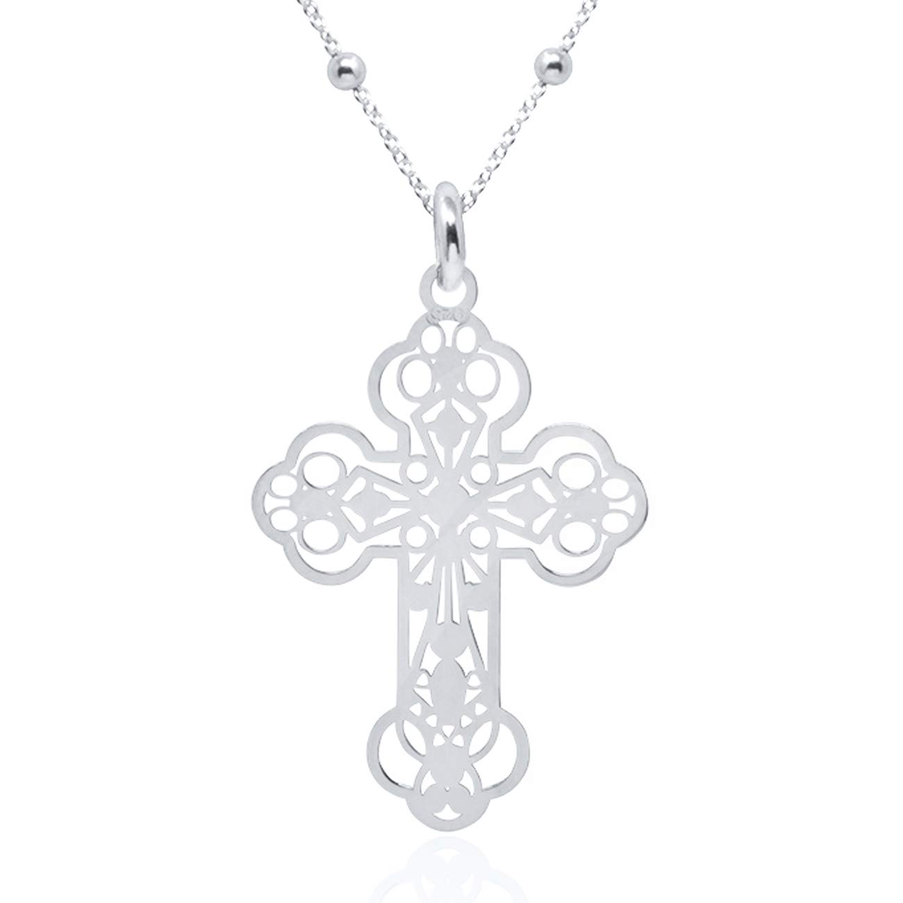 WANDA PLATA Collar Colgante Cruz para Mujer, Chica Joven Plata de Ley 925 Crucifijo Religioso Cruz con Cadena de 45 cm, Collar Crucifijo en Caja de Regalo Cruces