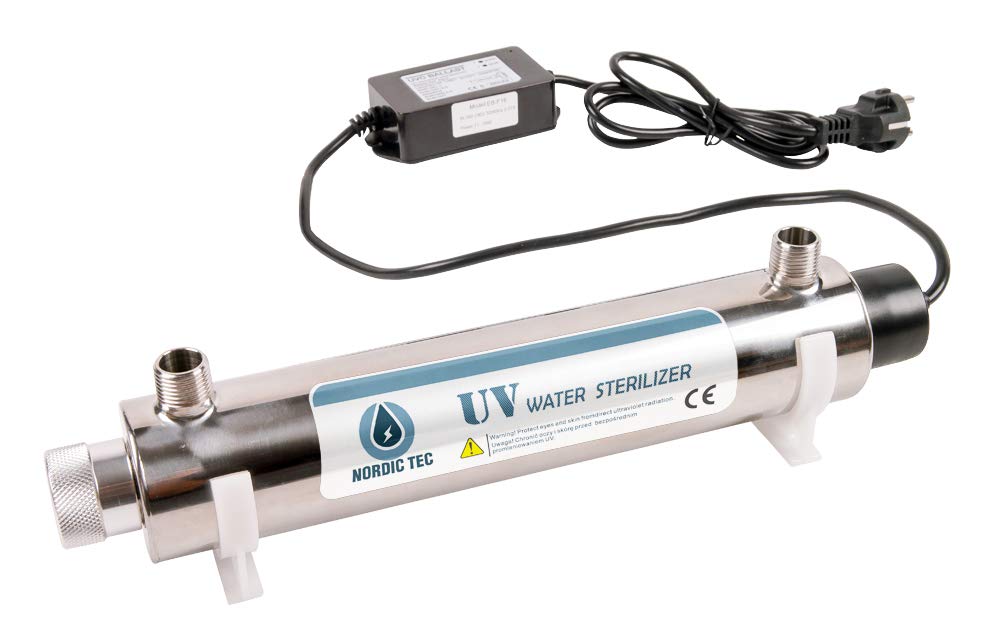 Nordic Tec Esterilizador UV Ultravioleta de acero inoxidable 25W filamento lámpara HQ - Carga frontal - Montaje en pared - Silencioso - Base