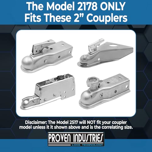 Image of Proven Industries Model 2178 Trailer Lock, Fits 2-Inch Trailer Couplers, Made in the USA (Blue-Square)