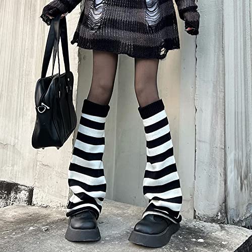 Women Girl Flared Leg Warmers Striped Knit Socks Over Knee Wide Leg Warm Knitted Pile Elephant Socks3