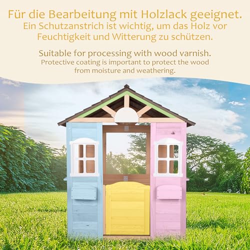 ONVAYA® Kinderspielhaus aus Holz ǀ mit Tür und Fenster ǀ Spielhaus aus Echtholz ǀ für DIY-Streichprojekte ǀ einfacher Aufbau ǀ Gartenhaus für Kinder