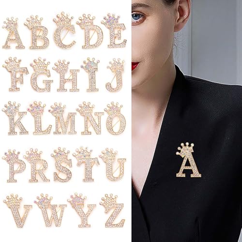 Image of Brooches and Pins for Women A-Z Letter Rhinestone Brooch Pin Jewelry Gifts