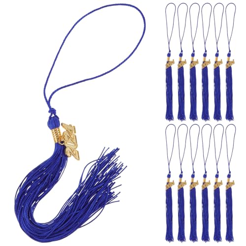 Borlas de graduación elegantes Zerodeko, 12 colgantes de poliéster azul con medalla de aleación