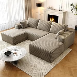 95″ Sectional Couches for Living Room Cloud Couch Sofa with L-Shape Upholstered Boneless Couchs Modern Modular Sectional Couch with Chaise (Camel, 95″ W+2-Seater+Right Facing+Ottoman)