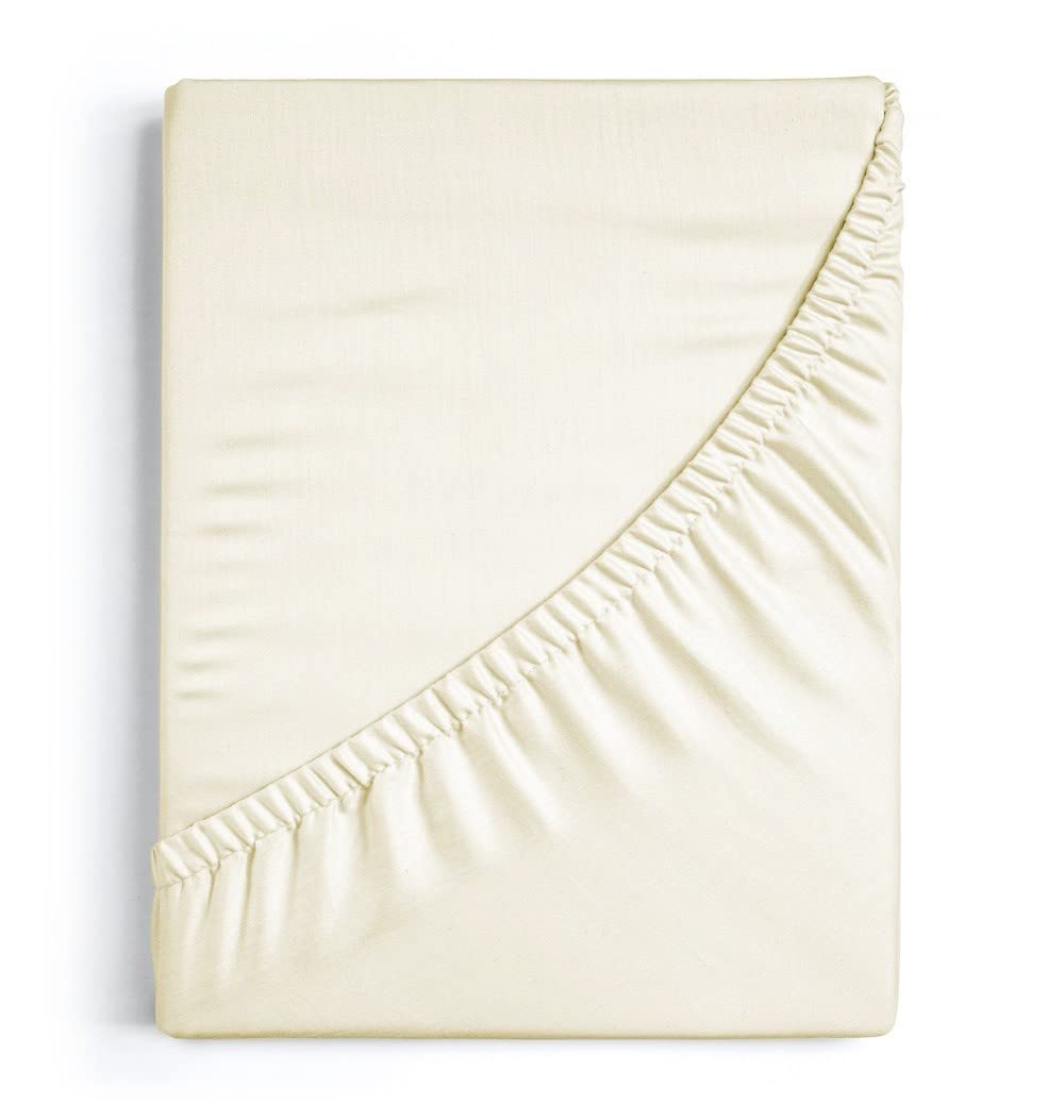100% Egyptian Cotton 1 Piece Fitted Sheet - Ivory Solid Fully Elasticized Deep Pocket Of 45 CM - All Around Fitted Sheets For Better Comfort - Super King Size.