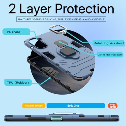 Image of Pikkme D5 Tough Armor Bumper Case | 360 Protection Case | Ring Holder Stand Back Cover for iQOO Z9 Lite 5G / Vivo T3 Lite 5G / Vivo Y18 / Y18e / Y03 (Blue)