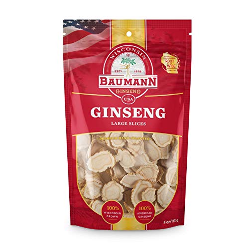 Baumann Ginseng Slice (Large) - 100% American Ginseng, Ginseng Root - Wisconsin Ginseng Root - American Ginseng Root - All-Natural Hand-Selected Ginseng Supplements  113g