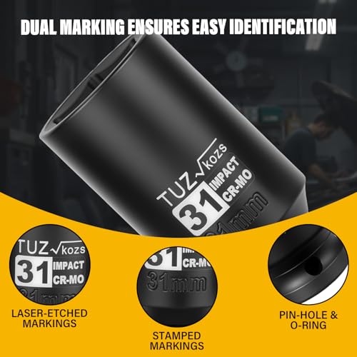Image of 1 /2 Inch Drive 31mm Deep Metric Impact Socket,CR-MO,6 Point Radius Corner Design,Square Chamfered Opening,Axle Nut Impact Grade Socket for Easy Removal