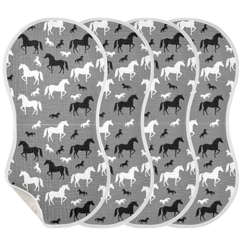 J JOYSAY Horse Dark Grey Baby Burp Cloths for Boys Girls Large 22''x11'' Cotton 4 Layer Newborn Must-Have Essential for Girl Babies one sizex4