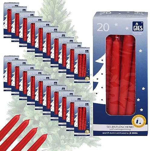 GIES KERZEN SET | 400 Baumkerzen selbstlöschend Rot 124 x 12 mm |...