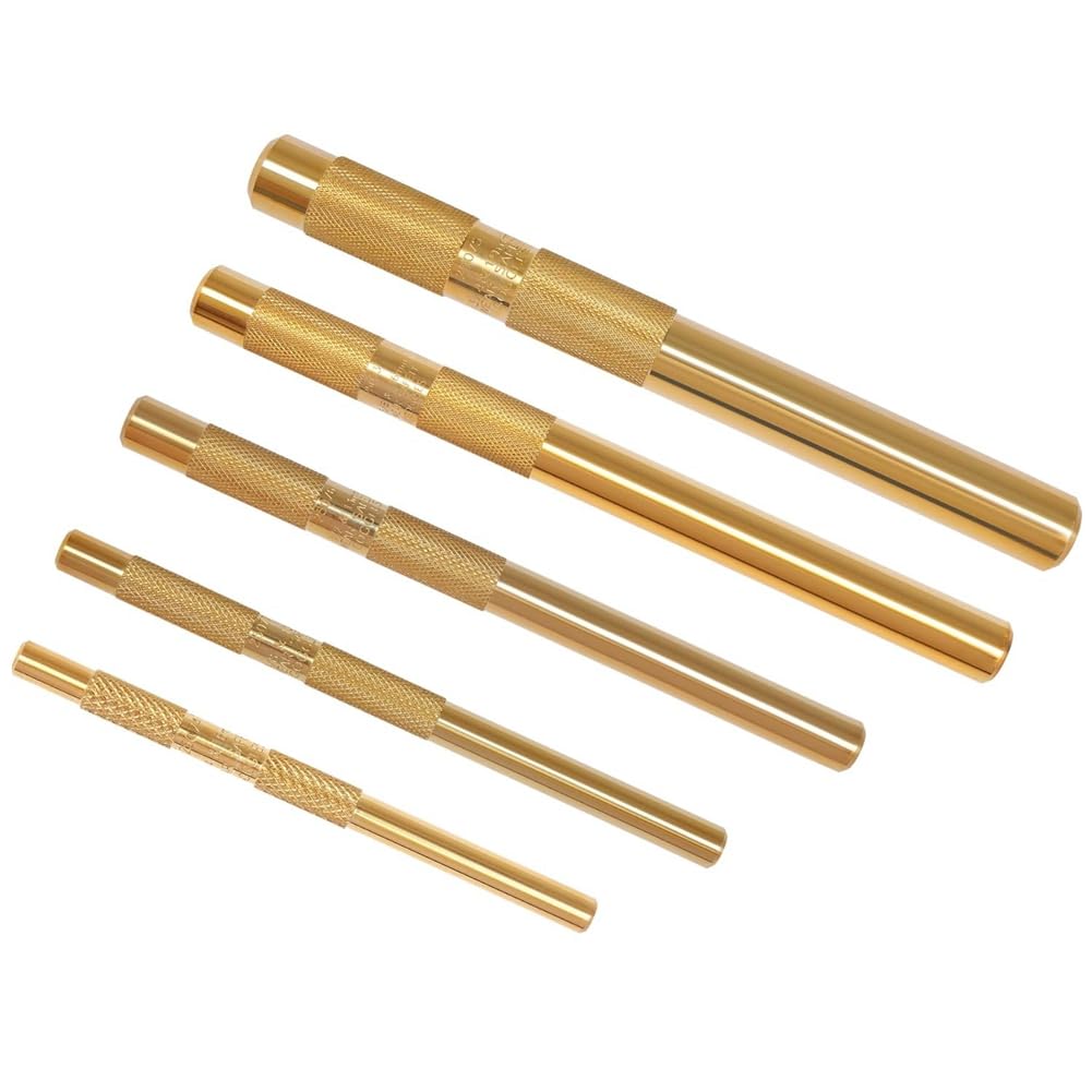 Goufride Gold Brass Drift Punch Set, 25075 25076 25077 Brass Punches 5 Piece With 1/4 Inch, 3/8 Inch, 1/2 Inch, 5/8 Inch, 3/4 Inch