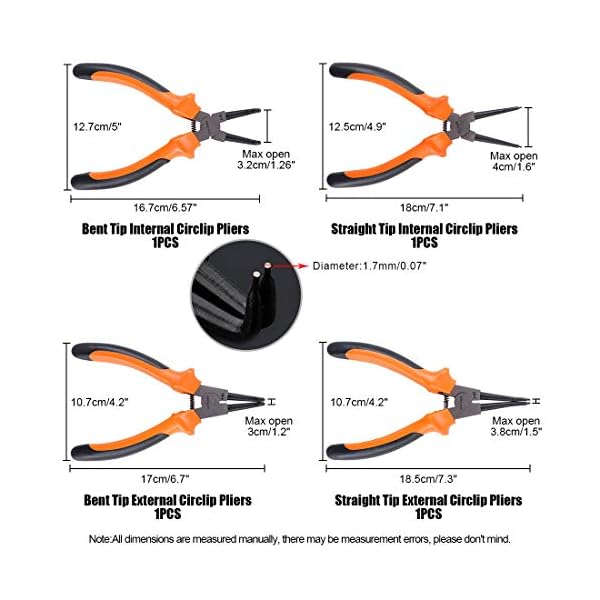 Glarks 4Pcs 7-Inch Snap Ring Pliers Set Heavy Duty Internal/External Circlip Pliers Kit with Straight/Bent Jaw for Ring Remover Retaining, with Leather Bag – Bild 3