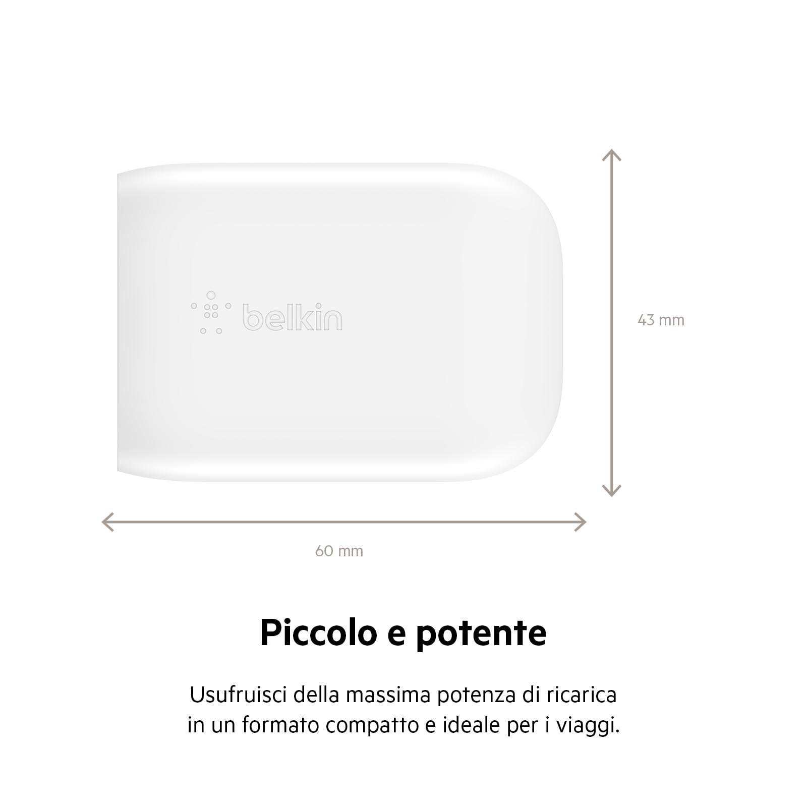 Belkin Caricabatteria da parete USB-C 30W PPS PD 3.0 per iPhone 16 15 14 Galaxy S24 S23 iPad AirPods MacBook Air
