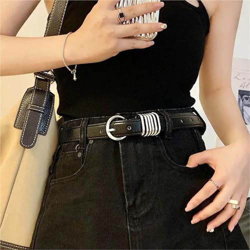 Black Leather Metal Buckle Two-layer Cowhide Belt For Women Man Personalized Belt For Jeans Casual Pants Dress4