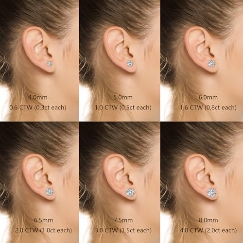 Moissanite Stud Earrings For Women,VVSI D Color 0.6CT-4.0CT Lab Created Moissanite Diamond Earrings,18K White Gold Plated 925 Sterling Silver Stud Earrings For Men4