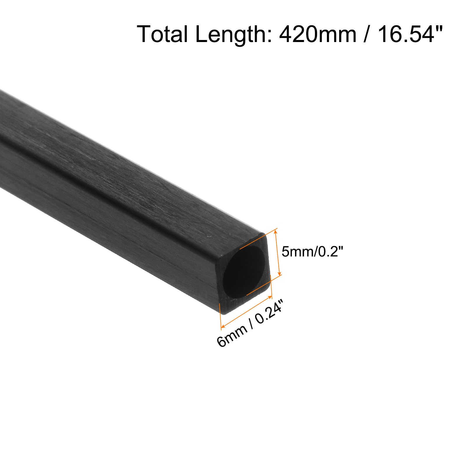 QUARKZMAN Tube Carré en Fibre de Carbone 6x5x420mm, Tube en Fibre de Carbone Pultrudé pour Avion RC - Lot de 6