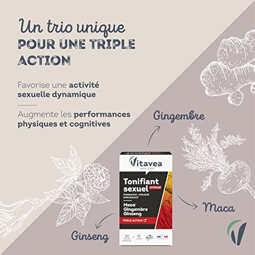 VITAVEA BIEN-ETRE Complément Alimentaire Tonifiant Sexuel Intense pour Homme - Performance, Vigueur, Endurance Sexuelle - Maca, Gingembre, Ginseng, 30 gélules - Cure de 15 jours - Fabriqué en France – Image 3