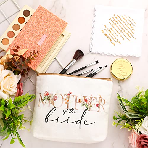 6 Pack Mother of The Bride Gifts Mother of The Groom Gifts Set with 2 Flower Themed Cosmetic Bags 2 Makeup Mirror 2 Handkerchiefs for Women Wedding Engagement Proposal Bridal Shower3