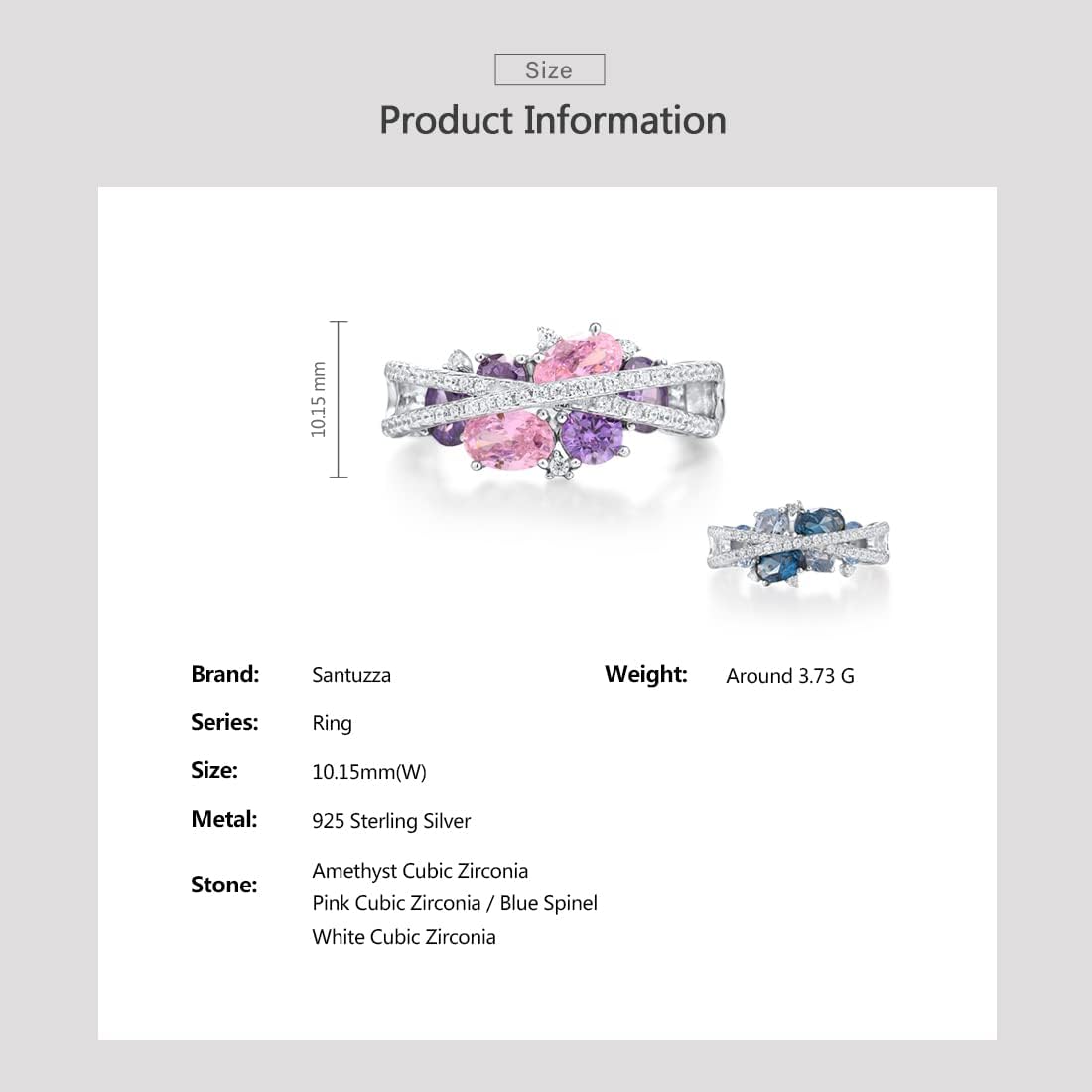 Santuzza 925 Sterling Silver Twist Ring White Cubic Zirconia Rings - Image 6