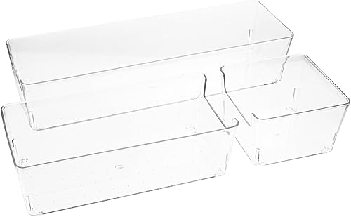 Zerodeko Caja de almacenamiento de cajones de 3 piezas, organizador de cajones de oficina, organizador de cajones de plástico, organizador de