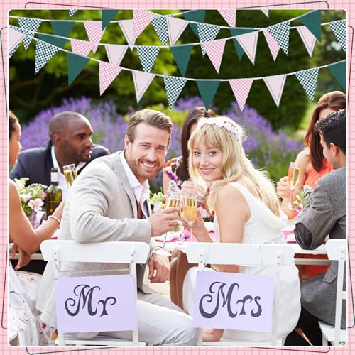 Image of VitalCozy 32ft Camp Bachelorette Decoration Pink Green Gingham Banner Summer Camping Triangle Bunting Banners Sage Plaid Pennant Flag for Wedding Picnic Bridal Birthday Baby Shower Party Decor