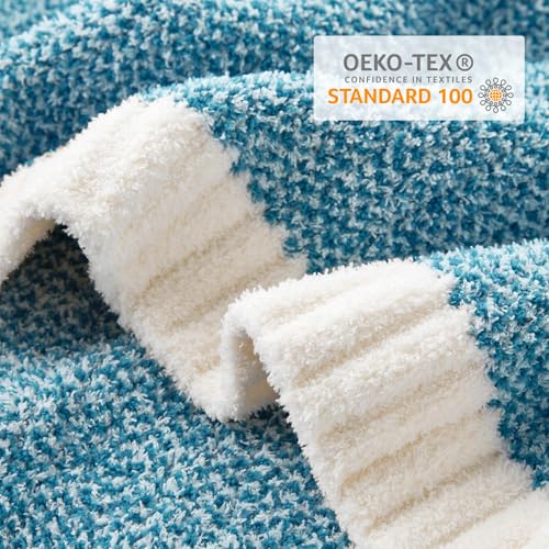 Image of Snuggle Sac Teal Throw Blankets for Couch, Super Soft Warm Blankets Cozy Knit Fuzzy Plush Lightweight Throws for Sofa, Bed, Living Room, Heather Teal, 50x60 inches