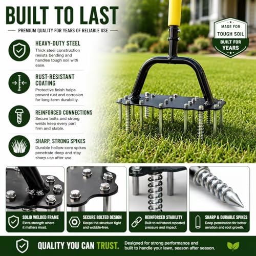 Herramienta manual para airear césped con 16 pinchos y mango ergonómico miniatura 3