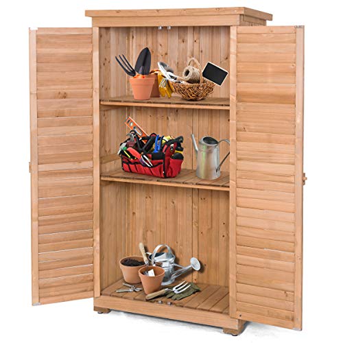 S Afstar Outdoor Storage Shed, Wooden Tool Storage Shed W/Detachable Shelves & Pitch Roof & Shutter Vents thumb #2