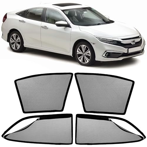 Image of AutoStory Magnetic Car Sunshade for Civic 2018-2025 | Front Half Cut for Mirror Visibility + Rear Full Coverage with Zipper | Heavy Heat & UV Protection | Privacy Side Window Curtains Shades