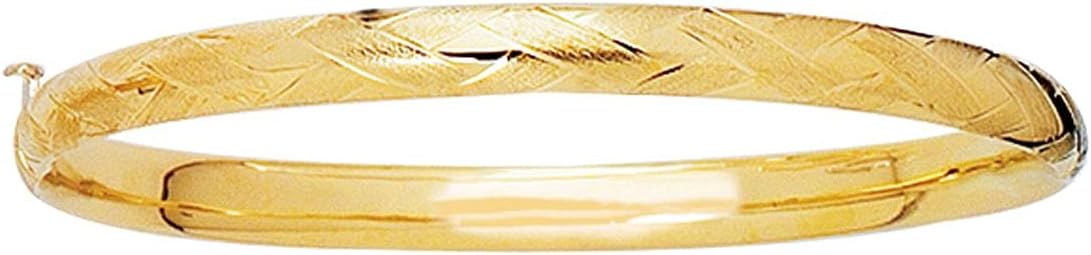 14 Karat Gold Polished+Diamond Cut Children's Jewelry Florentine Bangle with Box Clasp, 5.5 inch & 5.5 mm, Yellow