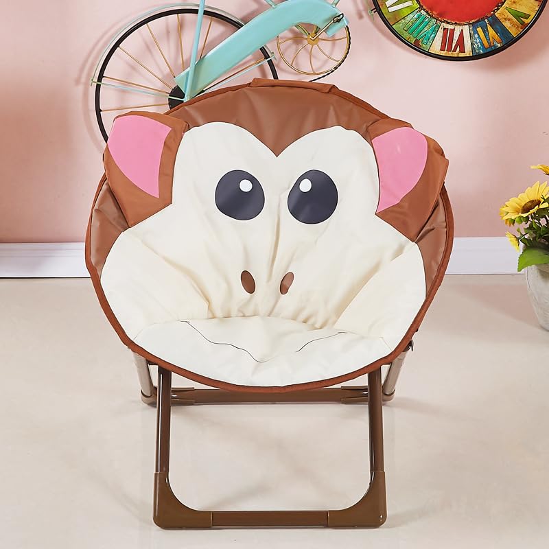 Enona Moon Chair with Metal Frame Non-Slip Back Saucer Chair Toddler Cartoon Pattern Children's Camping Chair Moon Folding for Kids Portable Seat Stool, Garden-Multi (Brown)-image-19