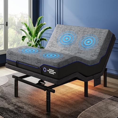 Pipishell Queen Adjustable Bed Frame and 12 Inch Memory Foam Mattress with Massage, Zero Gravity,...