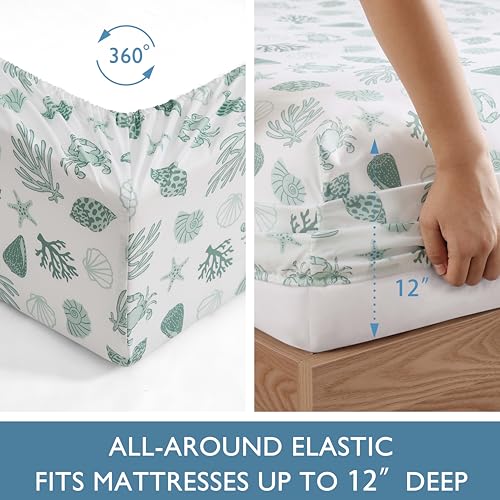Image of Caribbean Joe Queen Coastal Print Microfiber Sheet Set, Beachy Cove