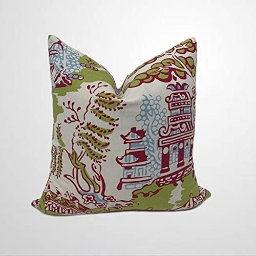 ArogGeld Green and Rasberry Cushion Cover Chinoiserie Pagoda Throw Pillow Covers 18×18 Double Side Farmhouse Accent Home Decorative Toss for Living Room Sofa Housewarming Birthday Gift image 3