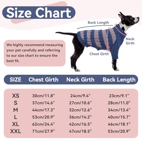 Hjumarayan Hundepullover Mittelgroße Hunde - Pullover Hund mit Geschirrloch, Warm Hunde Strickpullover Winter mit Beinen, Pit-Streifen Hundepulli für Border Collie, Frenchie, Blau XL