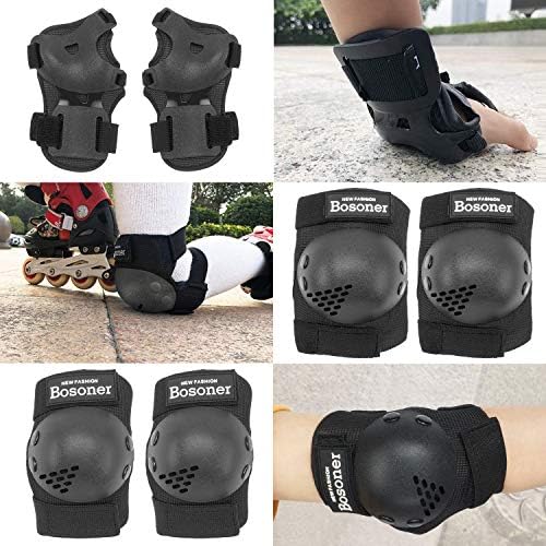 BOSONER Kids/Youth Knee Pad Elbow Pads Guards Protective Gear Set for Rollerblade Roller Skates Cycling BMX Bike Skateboard Inline Skatings Scooter Riding Sports, Wrist Guards Toddler — view 3