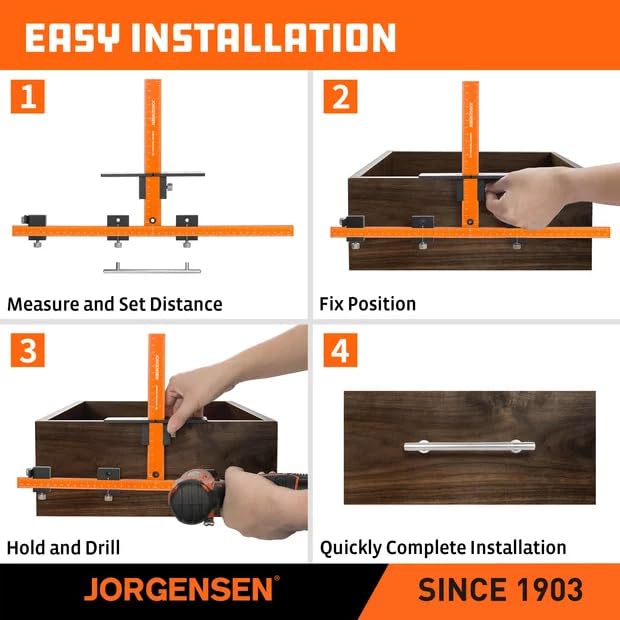 Image of JORGENSEN Cabinet Hardware Jig Tool - Aluminum Alloy & Double Scale Cabinet Handle Jig Template, Professional for Installing Door Drawer Front Knobs Handles & Pulls with 5mm Alignment Drilled Hole