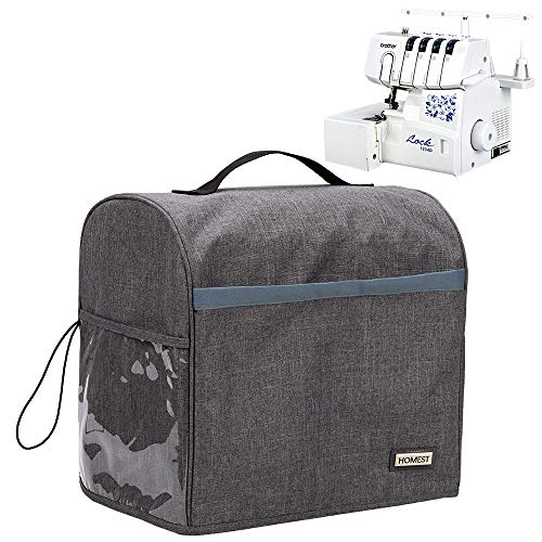 HOMEST Serger Sewing Machine Dust Cover with Storage Pockets, Compatible with Most Standard Singer and Brother Overlocker Machines, Grey