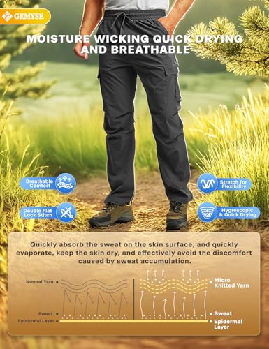 GEMYSE Men's Track Pants Lightweight Quick Dry Travel Fishing Joggers Running Workout Active Athletic Hiking Pants4