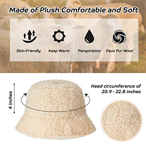3 Pieces Fur Bucket Hat Women Winter Bucket Hats Vintage Cloche Hats Warm Faux Fur Wool Outdoor Fisherman Cap For Women Girls() #TOP29