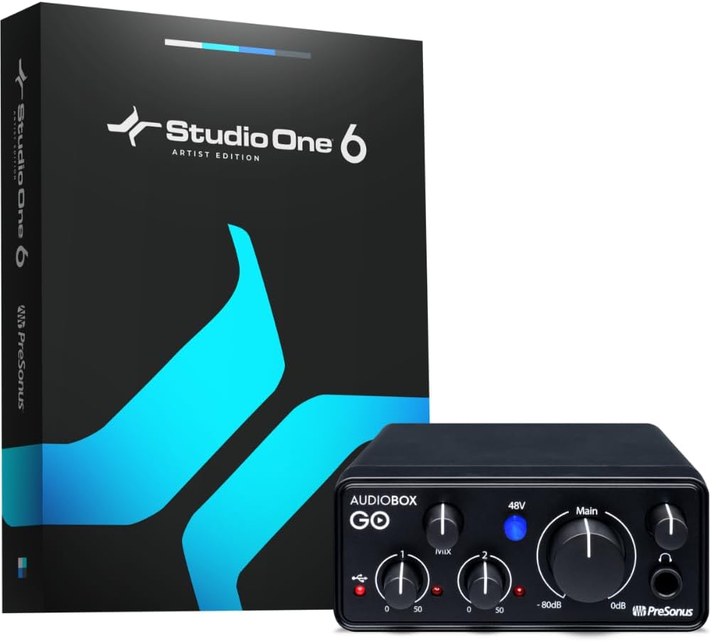 PreSonus AudioBox GO, USB-C, Audio Interface, For Music Production with Studio One DAW Recording Software, Music Tutorials, Sound Samples and Virtual Instruments
