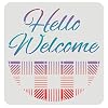 FINGERINSPIRE Hello Welcome Pochoirs 30x30cm Pochoir de Bienvenue en Plastique Pochoirs à Motif à Carreaux Hello Script Pochoir Peinture Panneau de Bienvenue pour Artisanat Bricolage
